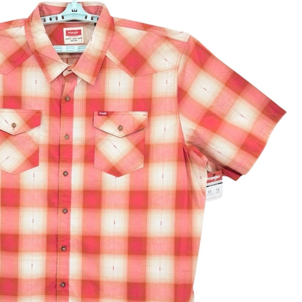 Wrangler Men's Cowboy Red/Tan Plaid Short Sleeve Button-Up Shirt Size 3XL NWT - Picture 5 of 11